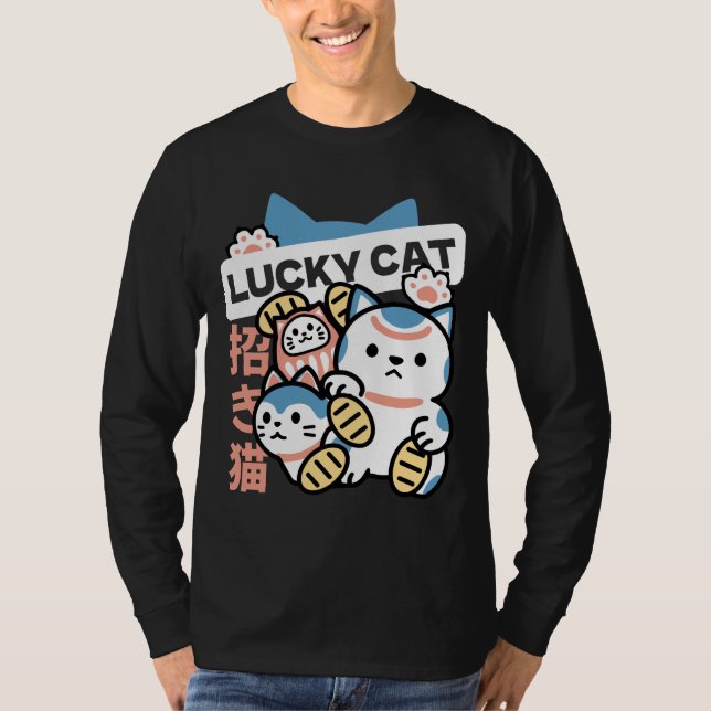 Lucky Cat Art – Maneki Neko with Gold Coin T-Shirt (Vorderseite)
