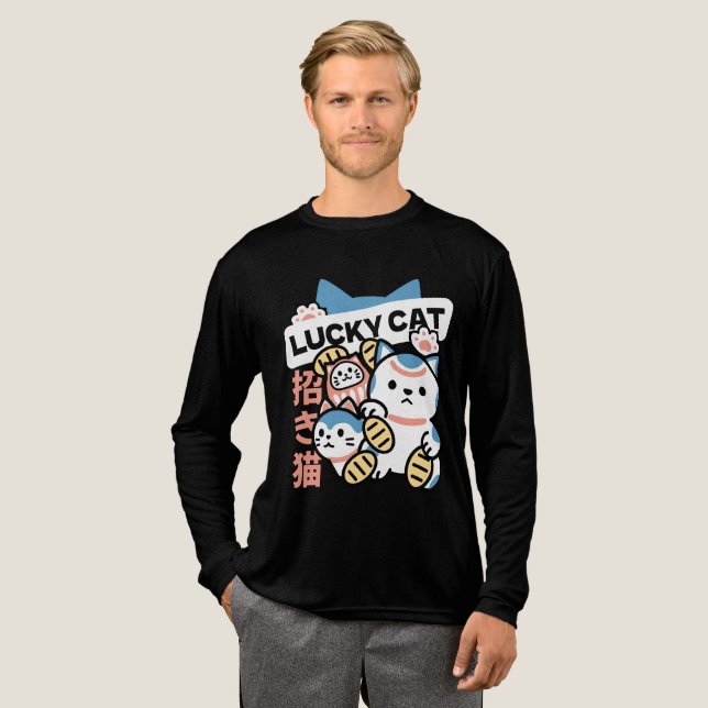 Lucky Cat Art – Maneki Neko with Gold Coin Tri-Blend Shirt (Volle Vorderseite)