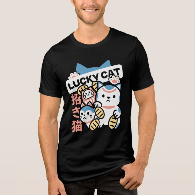 Lucky Cat Art – Maneki Neko with Gold Coin Tri-Blend Shirt (Vorderseite)