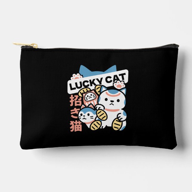 Lucky Cat Art – Maneki Neko with Gold Coin Zubehörtasche (Vorderseite)