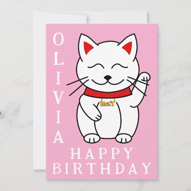 Lucky Cat Custom Geburtstag Karte (Vorderseite)