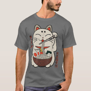 Lucky Cat Eating Ramen Noodles Japanisch Food Anim T-Shirt