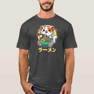 Lucky Cat Eating Ramen Noodles Kawaii Niedlich T-Shirt