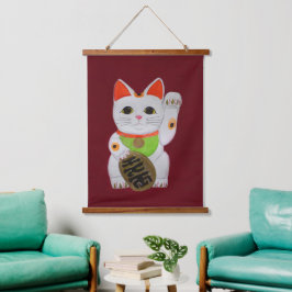 Lucky Cat Feng Shui Wall Wandteppich Mit Holzrahmen