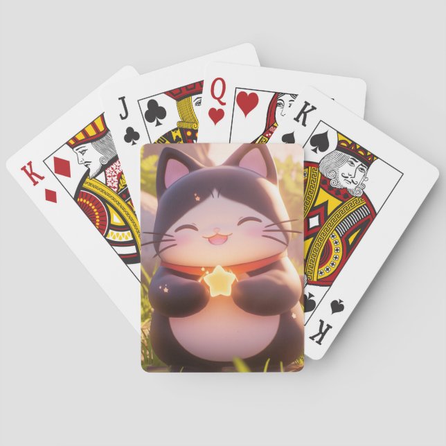 Lucky Cat lächeln mit einem Stern Spielkarten (Rückseite)
