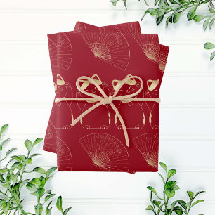 Lucky Cat Maneki Neko asiatisches gutes Glück Red  Geschenkpapier Set