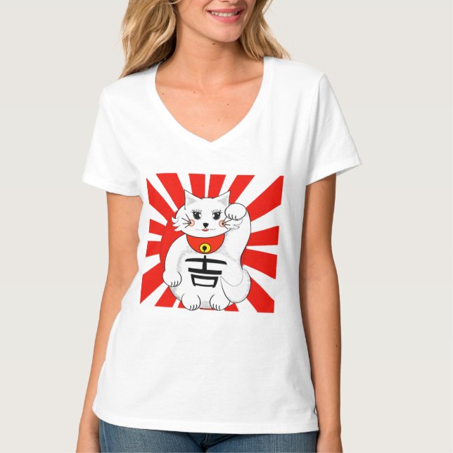 Lucky Cat- Maneki Neko - Beckoning T-Shirt (Vorderseite)