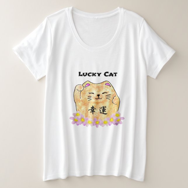 Lucky Cat (Maneki Neko) Große Größe T-Shirt (Design vorne)