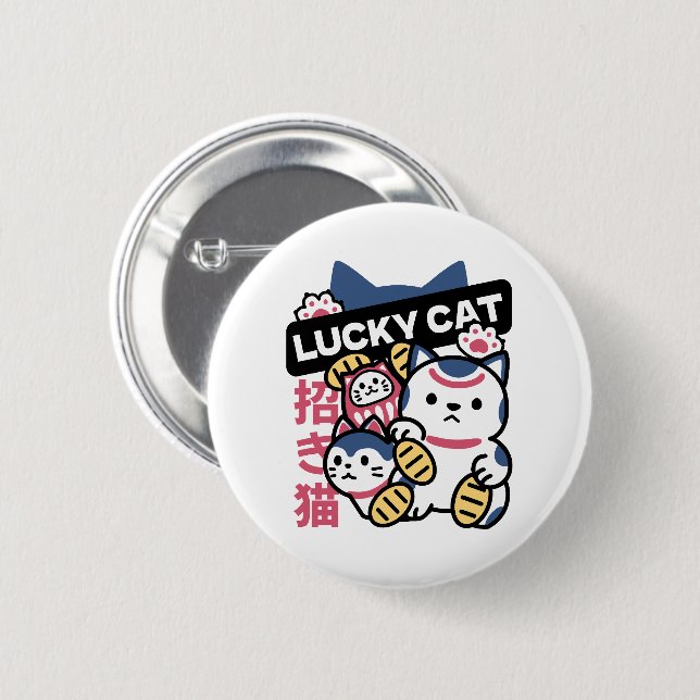 Lucky Cat Maneki Neko – Japanese Fortune Cat  Button (Vorne & Hinten)