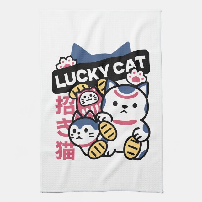 Lucky Cat Maneki Neko – Japanese Fortune Cat  Geschirrtuch (Vertikal)