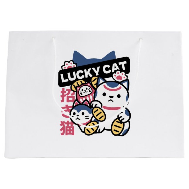 Lucky Cat Maneki Neko – Japanese Fortune Cat  Große Geschenktüte (Vorderseite)