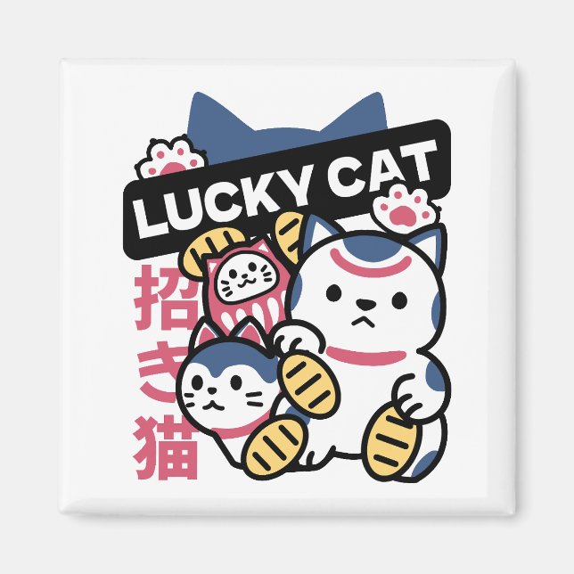Lucky Cat Maneki Neko – Japanese Fortune Cat  Magnet (Vorne)