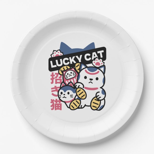 Lucky Cat Maneki Neko – Japanese Fortune Cat  Pappteller (Vorderseite)