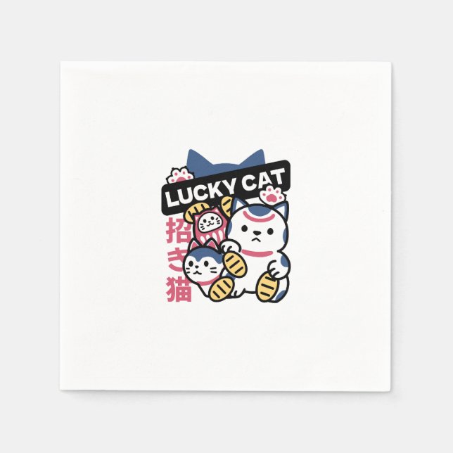 Lucky Cat Maneki Neko – Japanese Fortune Cat  Serviette (Vorderseite)