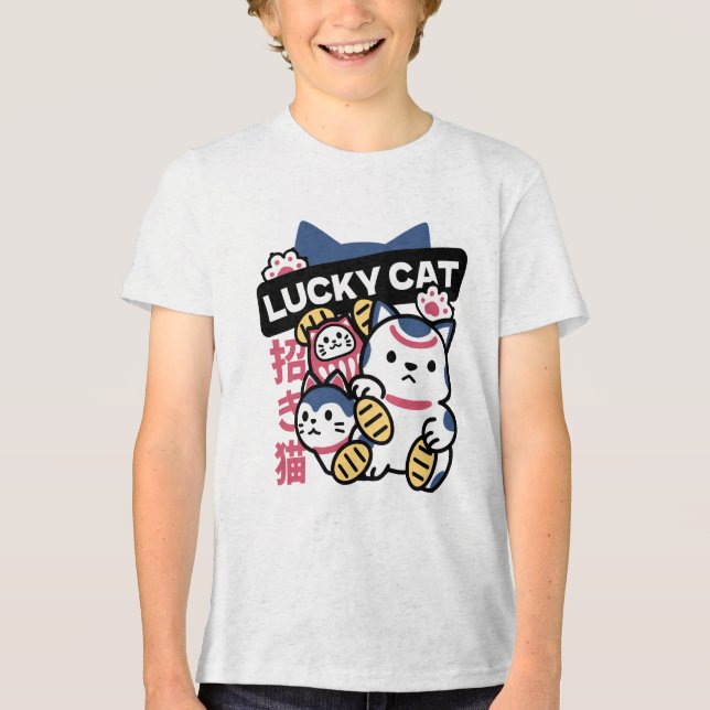 Lucky Cat Maneki Neko – Japanese Fortune Cat  Tri-Blend Shirt (Vorderseite)