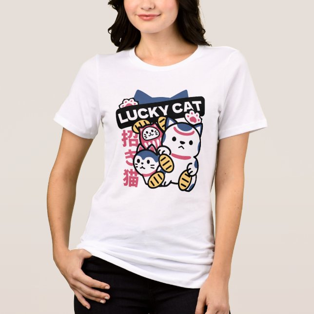 Lucky Cat Maneki Neko – Japanese Fortune Cat  Tri-Blend Shirt (Vorderseite)