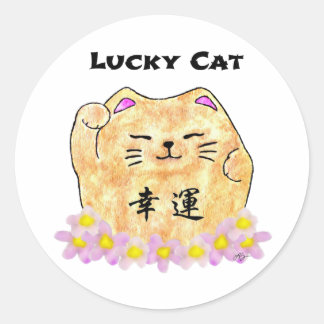 Lucky Cat (Maneki Neko) - "Lucky Cat" Runder Aufkleber