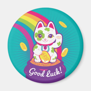 Lucky Cat Maneki Neko Viel Glück Pot of Gold Magnet