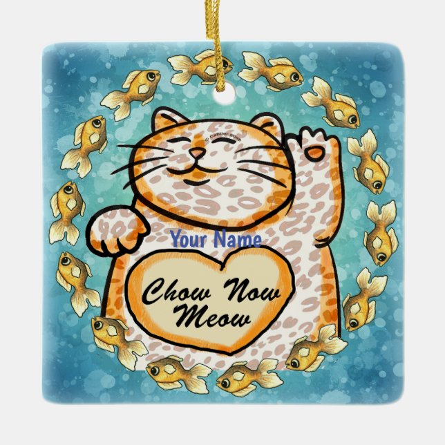 Lucky Cat Meow Keramikornament (Vorderseite)