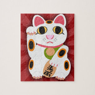 Lucky Cat Niedlich Cartoon Spaß Illustration Desig Puzzle