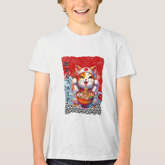 Lucky Cat Noodle Liebe Tri-Blend Shirt (Vorderseite)