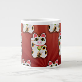 Lucky Cat Pattern Fortune Pet White Kitty Art Jumbo-Tasse