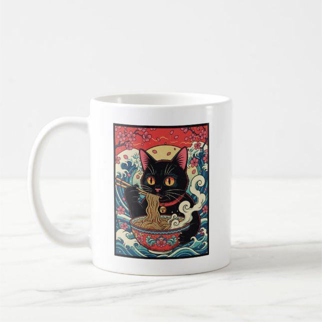 Lucky Cat Ramen Noodle Art Kaffeetasse (Links)
