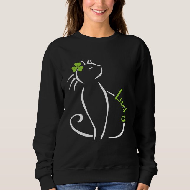 Lucky Cat St Patricks Day Cute Irish Kitten Shamro Sweatshirt (Vorderseite)