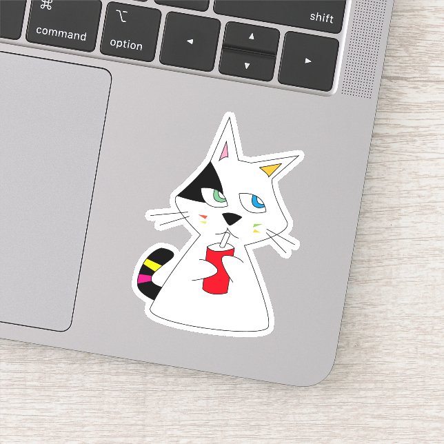 Lucky Cat trinken gerne Doodle Aufkleber (Detail)