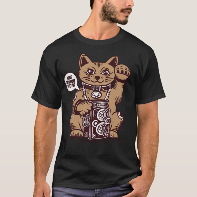 Lucky Cat Vintage Fotografie maneki neko T-Shirt (Vorderseite)
