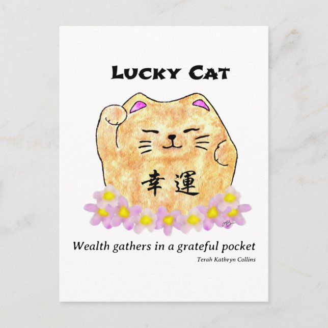 Lucky Cat - Wohlstand sammelt sich in einer dankba Postkarte (Vorderseite)