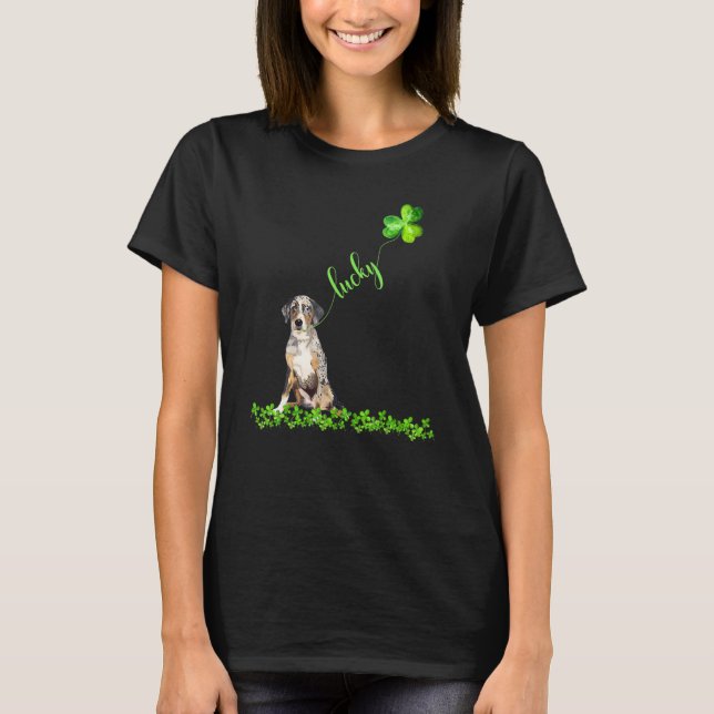 Lucky Catahoula Leopard Dog Kleeblatt St Patric T-Shirt (Vorderseite)