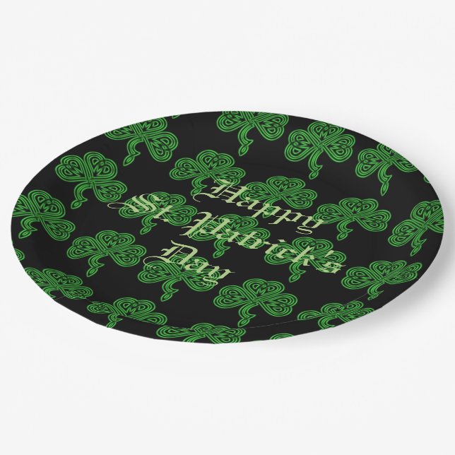 Lucky Celtic Kleeblatt Musterpapier Teller (Schrägansicht)