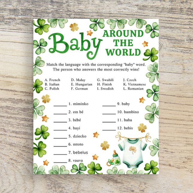 Lucky Charm Baby Rund um das World Shower Game (Baby Shower Game Card)