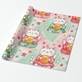 Lucky Charm Cats – Prosperity in Pastel Pattern Geschenkpapier