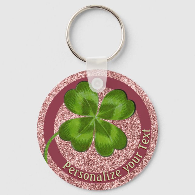 Lucky Charm Clover Girly Personalisierte Viel Glüc Schlüsselanhänger (Vorderseite)