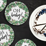 Lucky Charm Clover Oh Baby Girl Baby Dusche Pappteller<br><div class="desc">Rosa vierblättriges Kleeblatt thematisch Mädchen Dusche Papier Teller mit Oh baby! in einem charmanten Drehbuch und eleganten Schriftart mit einem Kranz von vier Blatt Kleeblatt und rosa Klee Blume. St Patrick's Day Girl Duschpapier Teller mit glücklichen Klee, Blume und charmanten Schriftart. Charmantes, glückliches Mädchen Dusche Papier Teller mit OH Baby...</div>