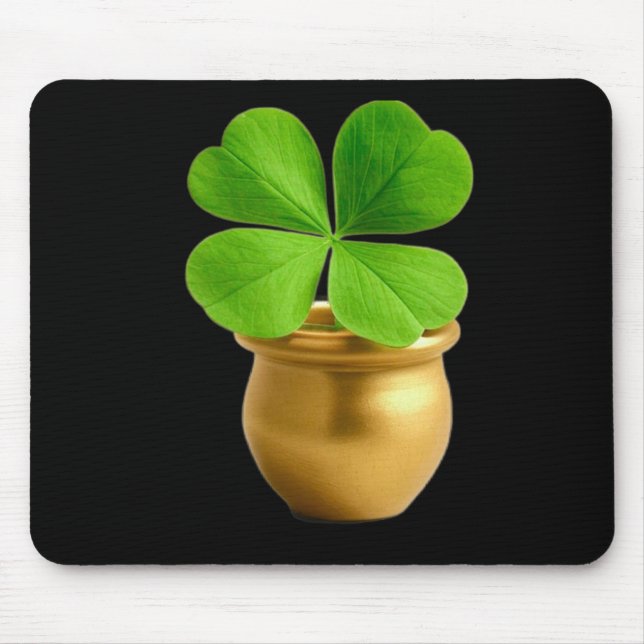 Lucky Charm Golden Pot mit vierblättriger Klee St. Mousepad (Vorne)