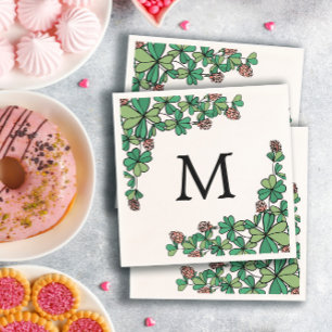 Lucky Charm Klee Rosa Blume Monogramm Serviette