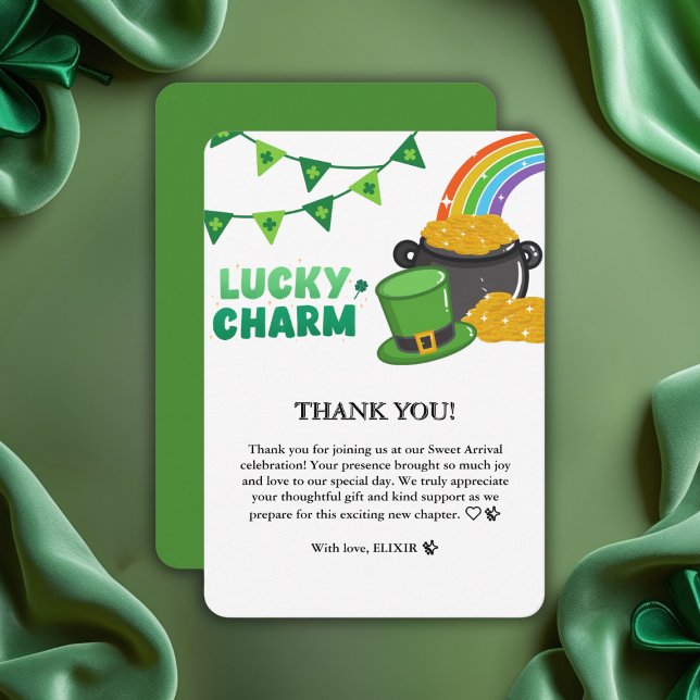 Lucky Charm Kleeblatt St. Patrick's Day Baby Showe Dankeskarte (Von Creator hochgeladen)