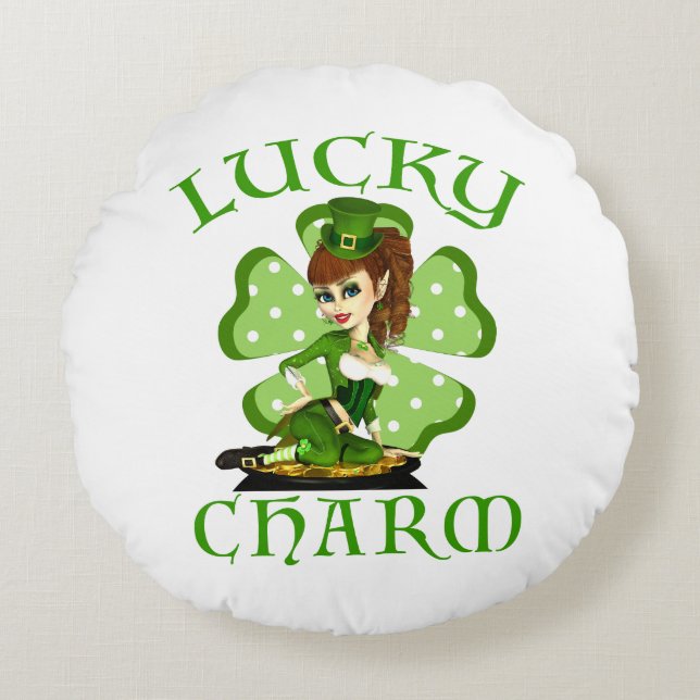Lucky Charm Leprechaun Rundkissen Rundes Kissen (Vorderseite)