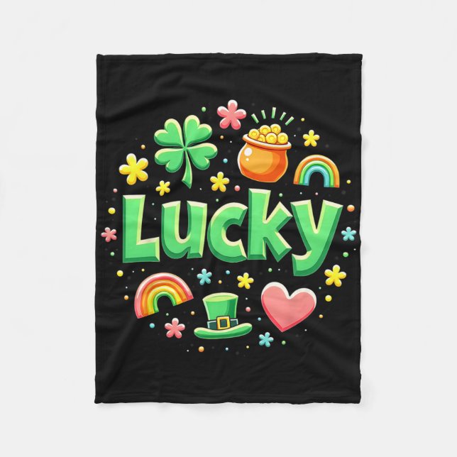 Lucky Charm Patricks Day Pot Of Gold Irish Shamroc Fleecedecke (Vorderseite)