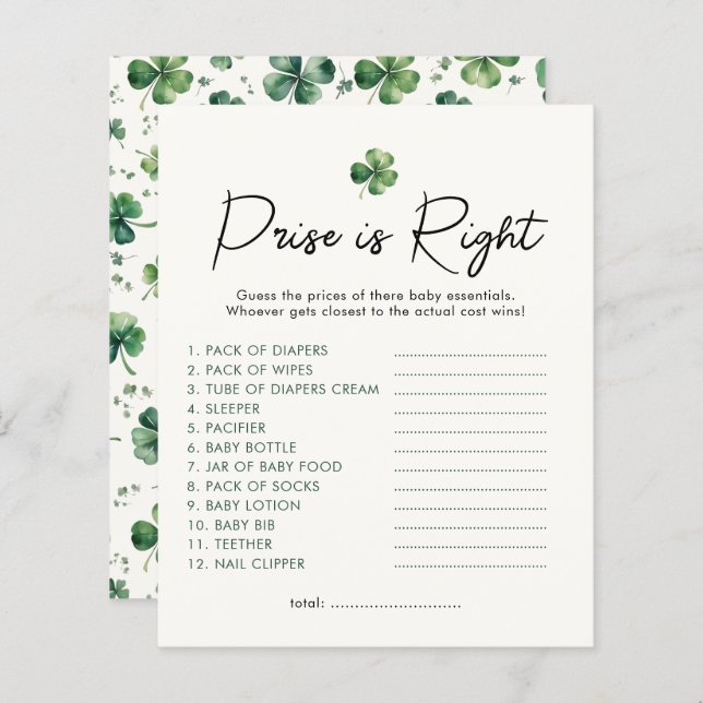 Lucky Charm Price ist das richtige Baby Duschspiel (Vorne/Hinten)