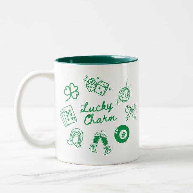 Lucky Charm St Patricks Day Lucky Clover Zweifarbige Tasse (Links)