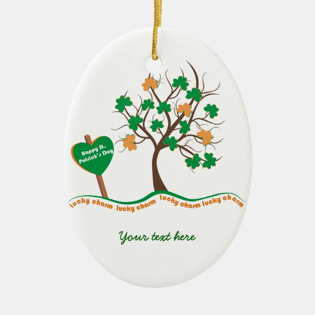 Lucky Charme Baumklee Kleeblatt St. Patricks Day Keramikornament (Vorne)
