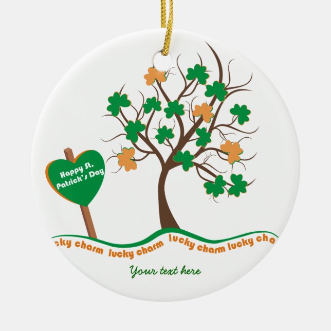 Lucky Charme Baumklee Kleeblatt St. Patricks Day Keramikornament (Vorne)