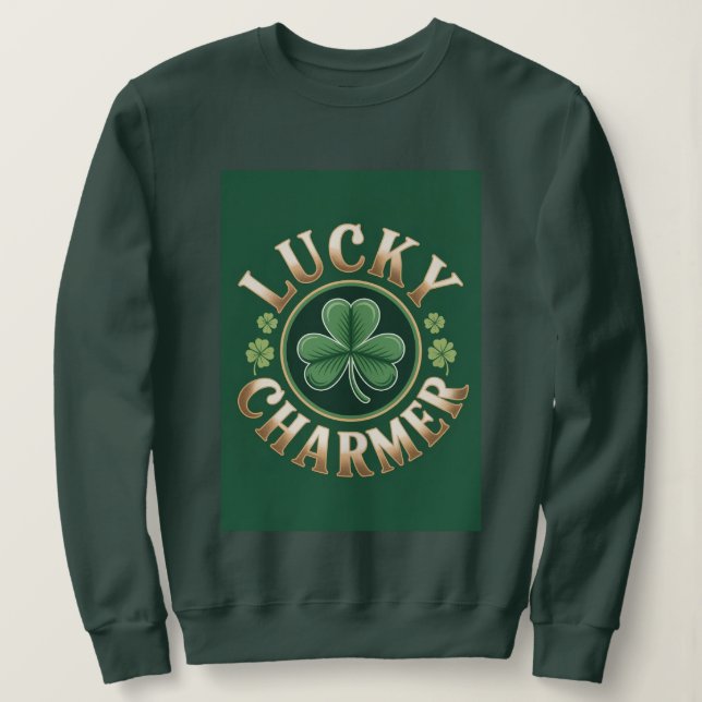 Lucky Charmer Damen Sweatshirt in Waldgrün (Design vorne)