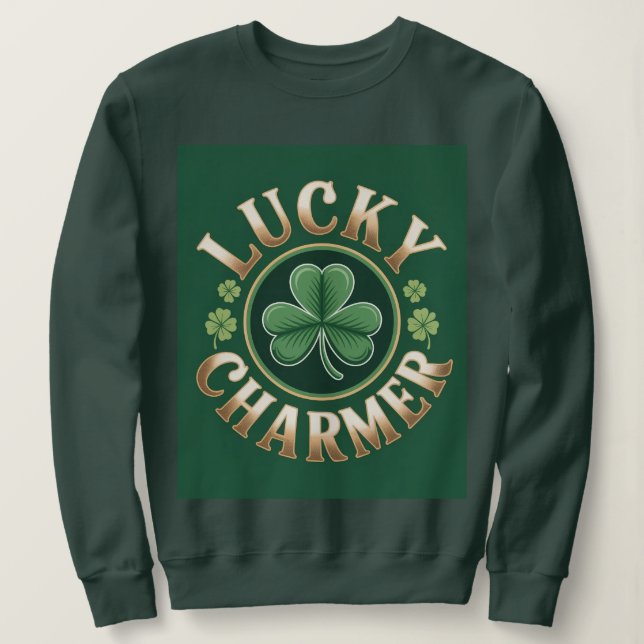 Lucky Charmer Damen Sweatshirt in Waldgrün (Design vorne)