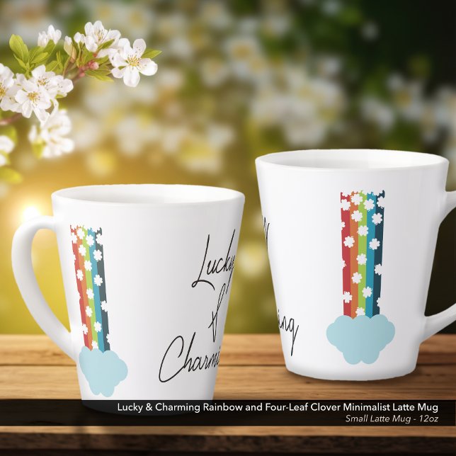 Lucky & Charming Rainbow 4-Leaf Clover Minimalisti Milchtasse (Lucky & Charming Latte Mug with Minimalist Rainbow and Four-Leaf Clover Design)