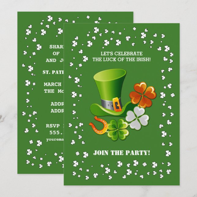 Lucky Charms St. Patrick's Day Party Einladung (Vorne/Hinten)